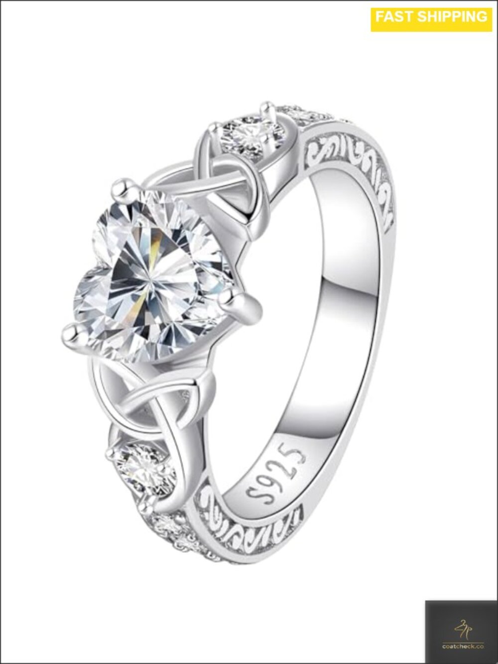 2CT Heart Moissanite Celtic Knot Promise Ring 925 Sterling Silver